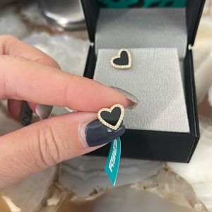 $1,800 Heart EFFY ​14K Yellow Gold, Diamond & Onyx Heart Stud Earrings GOLD